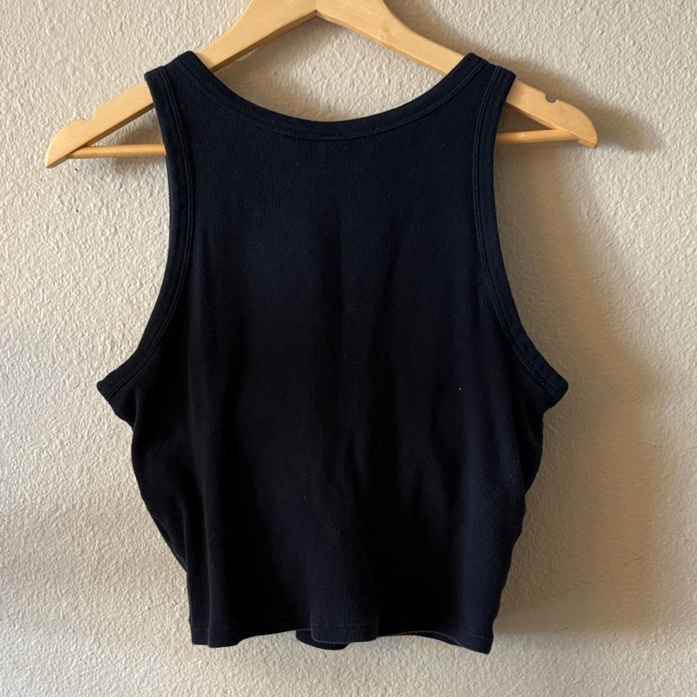 Uniqlo Ribbed Cropped Tank Top XL Built In Bra Black Brami Spring & Summer - Picture 4 of 11